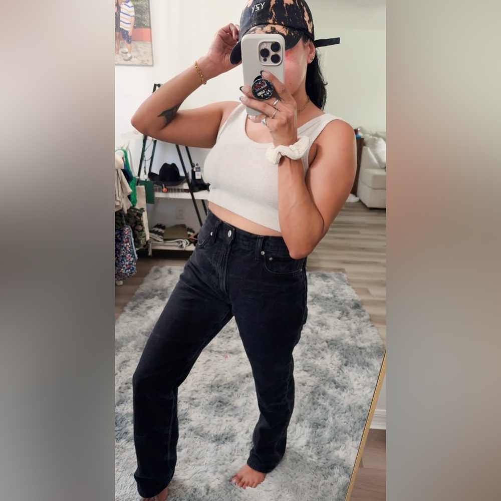 ZARA VINTAGE WASH HIGH RISE MOM JEANS - Picture 5 of 7